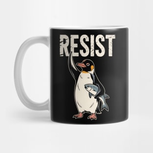 Resist Penguin Protest Graphic, Vintage Activism Design, Political Penguin Art, Animal Rights Protest Art Mug